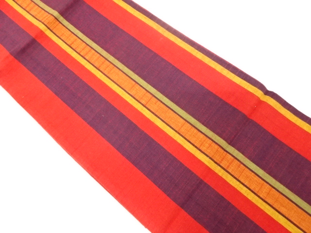 アンティーク　綿紬　縞模様織り出し全通袋帯（材料）